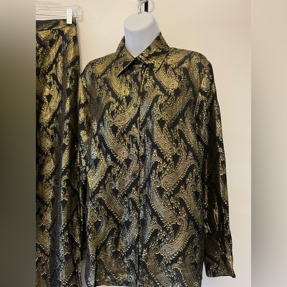 & Other Stories gold brocade metallic paisley coord matching set pants blouse S - Picture 3 of 12